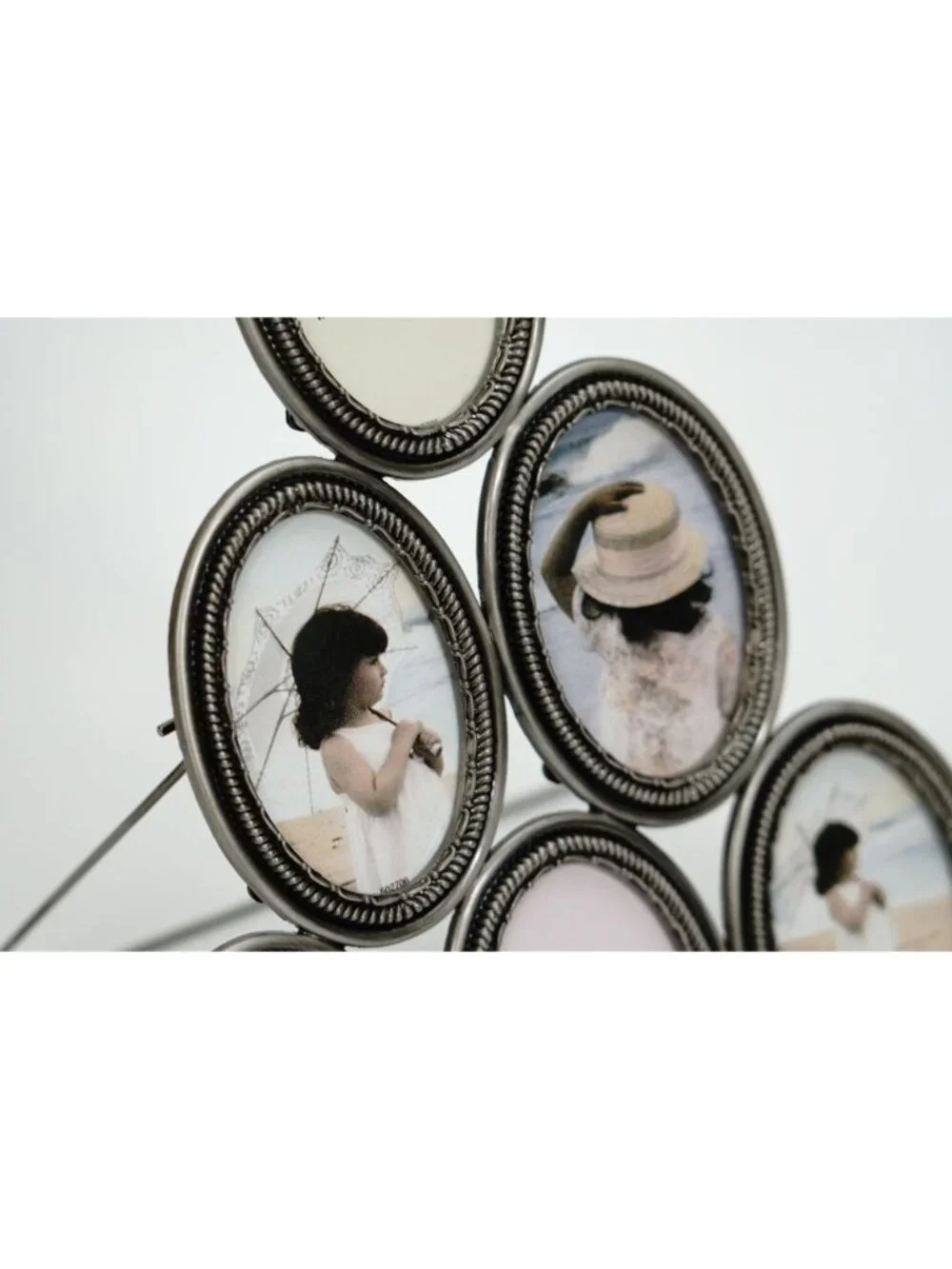 Burnes of Boston Oval Picture Frame 6 Pictures 2x3 Silver Tone Metal